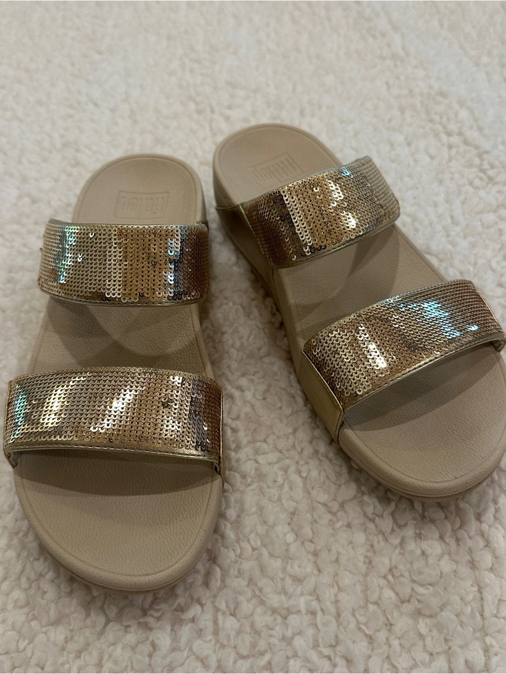 FitFlop Gold Sequin Double-Strap Slide Sandals